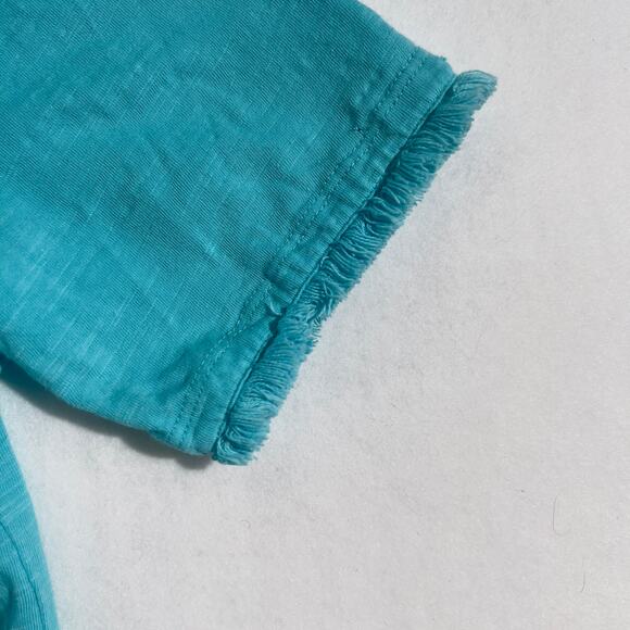 Chico's T- Shirt Woman's Size 0 (S/4) Fringed Short Sleeve Cuffs Teal/ Greenish - Picture 5 of 10